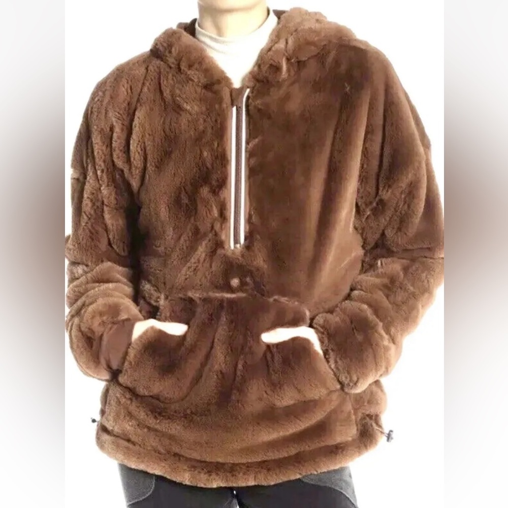 Free People Off The Record Soft Hoodie Faux Fur 1/2 Zip Rusty Brown Sold out